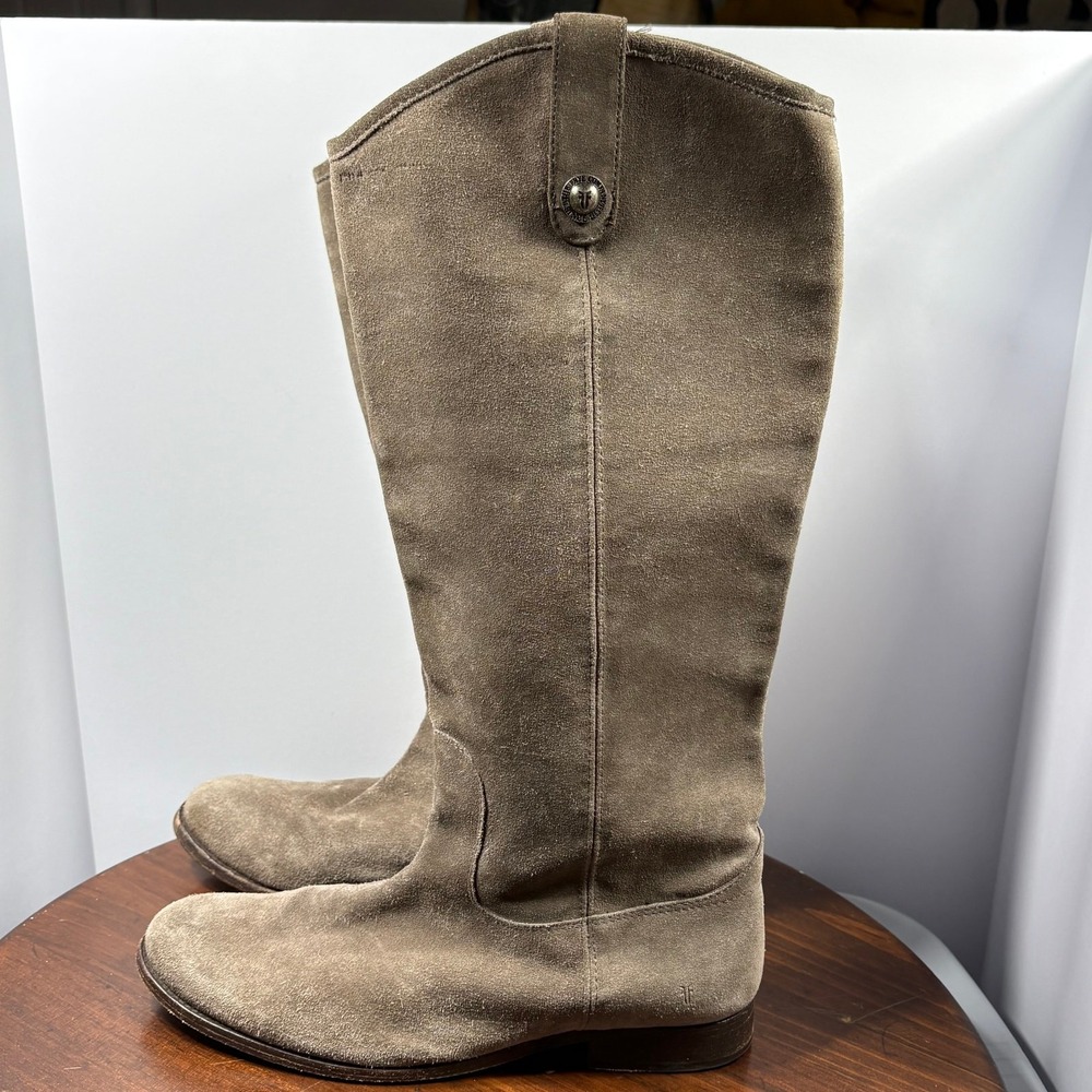 Frye Melissa Button Riding Boots Womens Size 11B Gray Suede‎ Knee High Pull On
